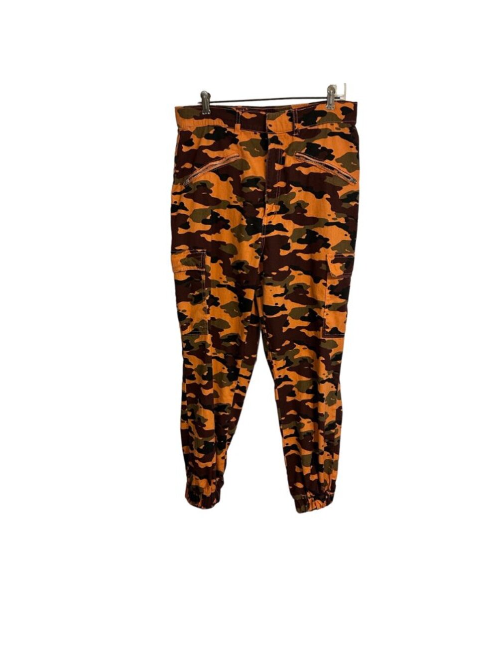 Camo Cargo Jogger Pants Orange Brown Camouflage Utility Streetwear Size XL Retro - Picture 2 of 10